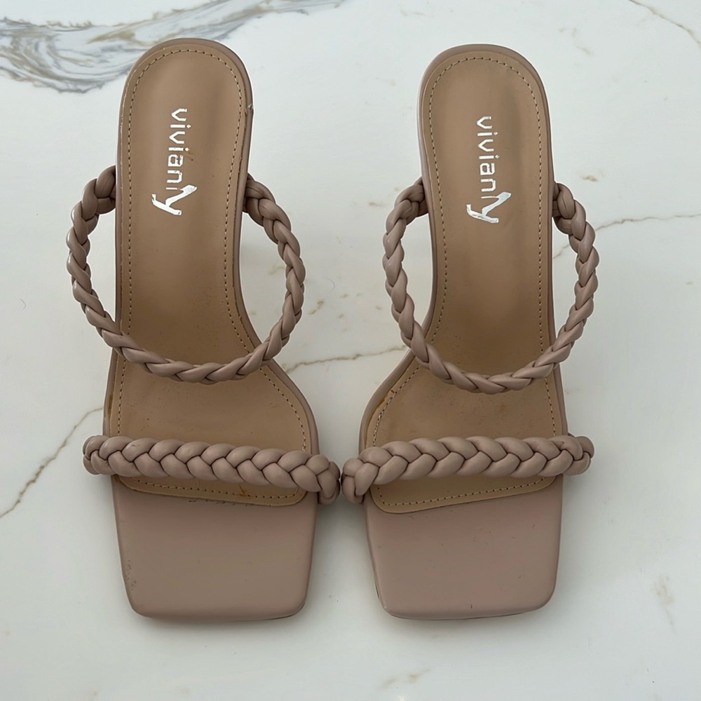 Nude braided heels